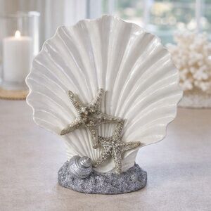 Coastal Scallop Shell Starfish Resin Decor Glitter Beach Nautical Figurine